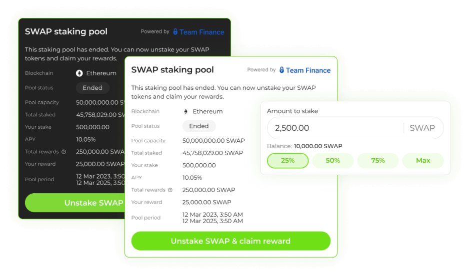 Team Finance whitelabel staking widget